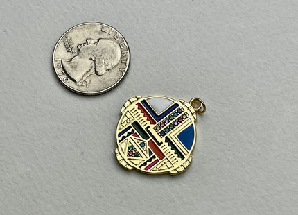 Multi Color Charms for Necklace Jewelry Making, 18K Gold Filled Charm Enamel Colored Medallion Pendant With CZ, One Piece #CR0036