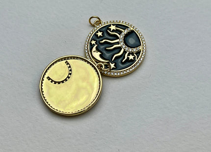 Sun Moon Design Charms for Necklace Jewelry Making, 18K Gold Filled Charm Enamel Colored Medallion Pendant With CZ, One Piece #CR0037