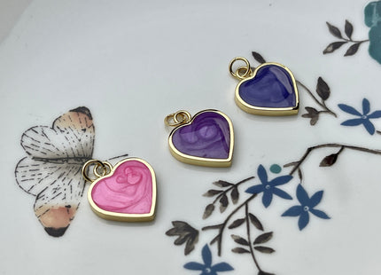 Cute Dainty Heart Design Charms for Necklace Jewelry Making, 18K Gold Filled Swirled Enamel Colored Charm Pendant, One Piece #CR0039