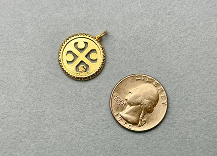 St Benedict Medallion Charms for Necklace Jewelry Making, 18K Gold Filled Charm Medallion Pendant With CZ Crystals, One Piece #CR0014