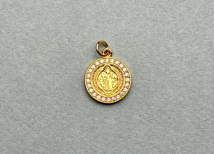 St Benedict Medallion Charms for Necklace Jewelry Making, 18K Gold Filled Charm Medallion Pendant With CZ Crystals, One Piece #CR0024