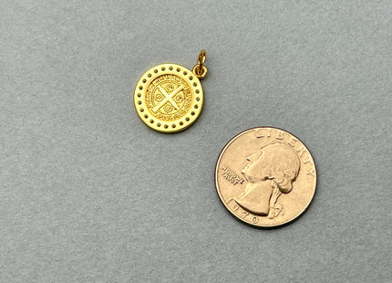 St Benedict Medallion Charms for Necklace Jewelry Making, 18K Gold Filled Charm Medallion Pendant With CZ Crystals, One Piece #CR0024