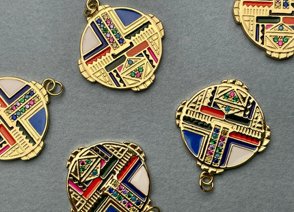 Multi Color Charms for Necklace Jewelry Making, 18K Gold Filled Charm Enamel Colored Medallion Pendant With CZ, One Piece #CR0036