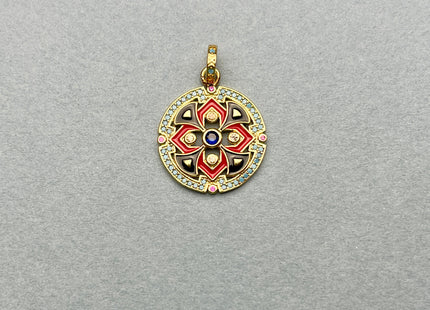 Shield Design Charms for Necklace Jewelry Making, 18K Gold Filled Charm Enamel Colored Medallion Pendant With CZ, One Piece #CR0032