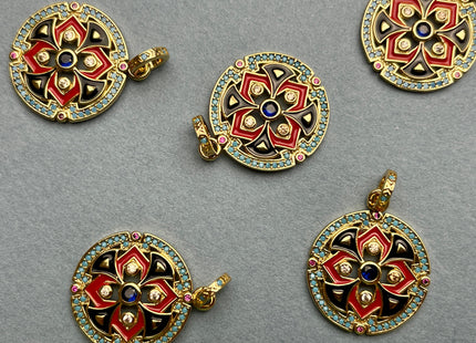 Shield Design Charms for Necklace Jewelry Making, 18K Gold Filled Charm Enamel Colored Medallion Pendant With CZ, One Piece #CR0032