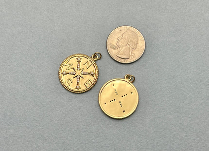 Compass Medallion Star Design Charms for Necklace Jewelry Making, 18K Gold Filled Charm Pendant With CZ Crystals, One Piece #CR0035