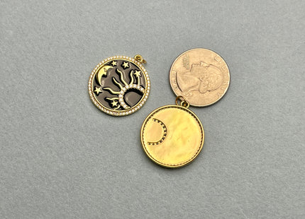 Sun Moon Design Charms for Necklace Jewelry Making, 18K Gold Filled Charm Enamel Colored Medallion Pendant With CZ, One Piece #CR0037