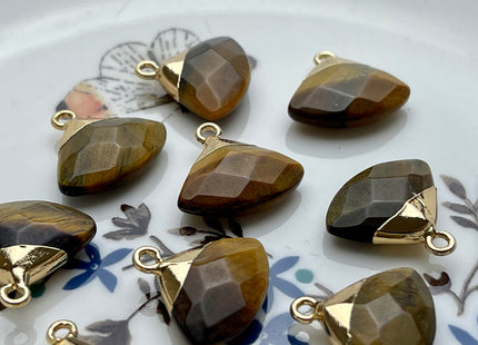 Gemstone Fan Charms for Necklace, Tiger Eye, Rose Quartz, Jade Gemstone Fan Pendant for Jewelry Making, 18x19 mm, Two Pieces #CR0046