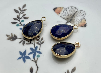 Gemstone Teardrop Shape Charms for Necklace, Lapis, Rose Quartz, Aventurine Gemstone Pendant for Jewelry Making, 14x23 mm, One Piece #CR0048