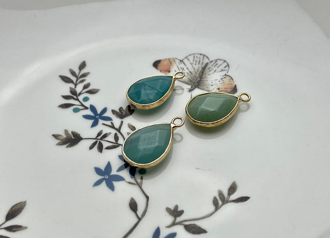 Gemstone Teardrop Shape Charms for Necklace, Lapis, Rose Quartz, Aventurine Gemstone Pendant for Jewelry Making, 14x23 mm, One Piece #CR0048