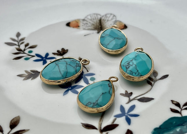 Gemstone Oval Shape Charms for Necklace, Jade, Onyx, Malachite, Jasper Gemstone Pendant for Jewelry Making, 14x23 mm, One Piece #CR0049