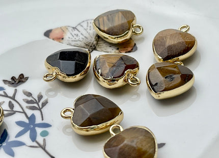 Gemstone Heart Shape Charms for Necklace, Tiger Eye, Aventurine, Jasper, Gemstone Pendant for Jewelry Making, 14x18 mm, Two Pieces #CR0050