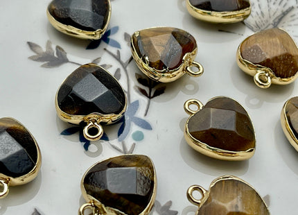 Gemstone Heart Shape Charms for Necklace, Tiger Eye, Aventurine, Jasper, Gemstone Pendant for Jewelry Making, 14x18 mm, Two Pieces #CR0050