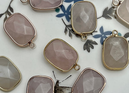 Gemstone Rounded Rectangular Shape Charms for Necklace, Rose Quartz Gemstone Pendant for Jewelry Making, 14x21 mm, One Piece #CR0054