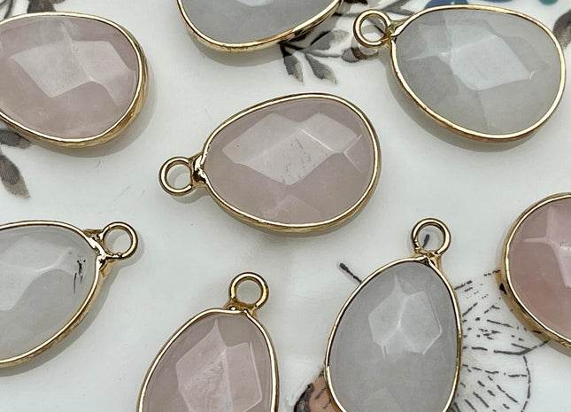 Gemstone Teardrop Oval Shape Charms for Necklace, Rose Quartz Gemstone Pendant for Jewelry Making, 14x23 mm, One Piece #CR0055