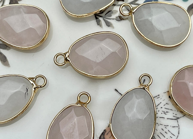 Gemstone Teardrop Oval Shape Charms for Necklace, Rose Quartz Gemstone Pendant for Jewelry Making, 14x23 mm, One Piece #CR0055