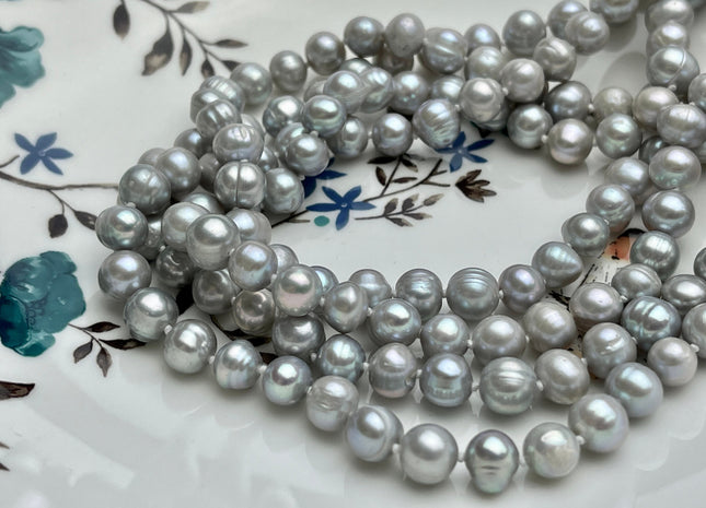 54 inch Hand Knotted 8mm Potato Freshwater Pearl Necklaces Peacock OR Silver Gray, Genuine Cultured Pearl Long Bridal Necklace #305