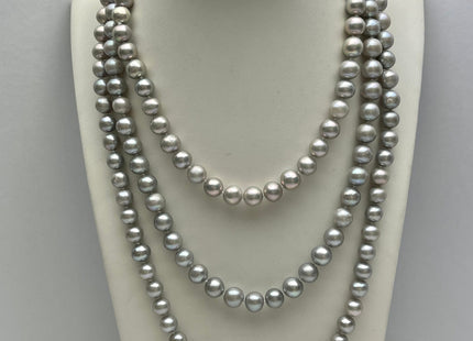 54 inch Hand Knotted 8mm Potato Freshwater Pearl Necklaces Peacock OR Silver Gray, Genuine Cultured Pearl Long Bridal Necklace #305