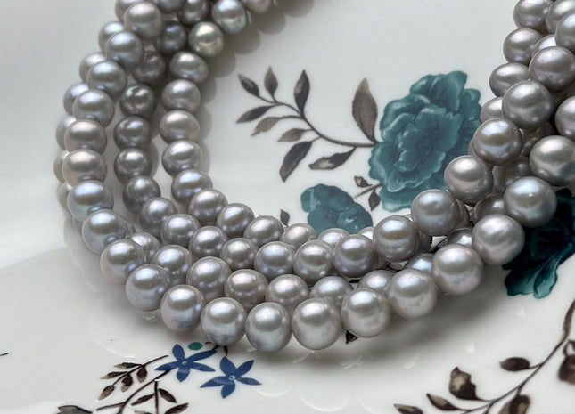 8-8.5 mm AAA Gray Semi-Round Freshwater Pearls Genuine Smooth And Round Pearl Beads High Luster Pinkish Gray Color Freshwater Pearls #535