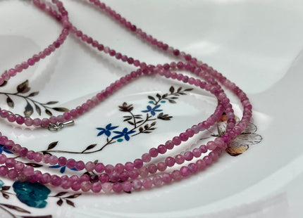3.5mm Faceted Round Tiny Natural Multi Pink Tourmaline Gemstone Beads Cute Dainty 18 Inch Necklace and Extender W/Silver Lobster Clasp #4096