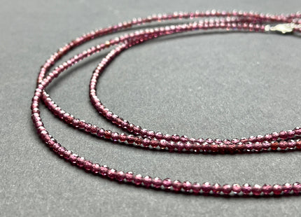 2.5mm Faceted Round Tiny Natural Red Purple Garnet Gemstone Beads Cute Dainty 15 Inch Necklace and Extender W/Silver Lobster Clasp #4101