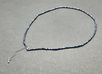 3 mm Faceted Round Tiny Natural Multi Blue Sapphire Gemstone Beads Cute Dainty 18 Inch Necklace and Extender W/Silver Lobster Clasp #4100