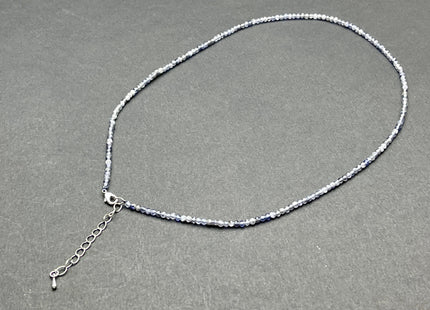 3mm Faceted Round Tiny Natural Multi Purple Gray Iolite Gemstone Beads CuteDainty 18 Inch Necklace and Extender W/Silver Lobster Clasp #4098