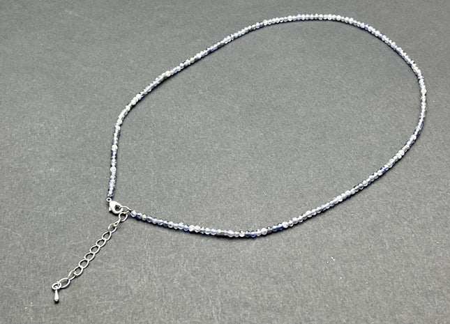 3mm Faceted Round Tiny Natural Multi Purple Gray Iolite Gemstone Beads CuteDainty 18 Inch Necklace and Extender W/Silver Lobster Clasp #4098