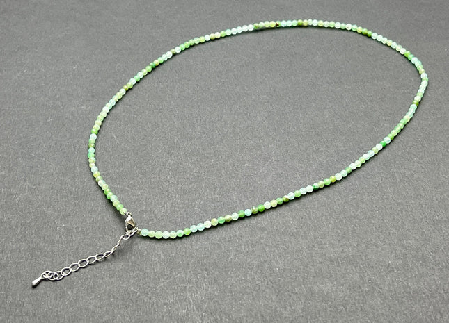 3mm Faceted Round Tiny Natural Multi Green Chrysocolla Gemstone Beads Cute Dainty 18 Inch Necklace and Extender W/Silver Lobster Clasp #4099