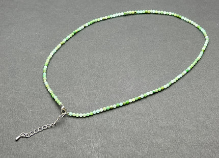 3mm Faceted Round Tiny Natural Multi Green Chrysocolla Gemstone Beads Cute Dainty 18 Inch Necklace and Extender W/Silver Lobster Clasp #4099