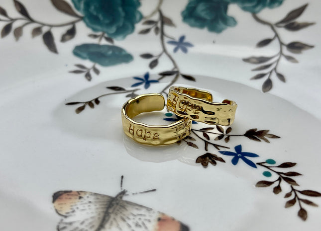 Cute Dainty Hope Ring, Gold Filled Indented Ring, Trendy Open Adjustable Circle Ring, Simple Engraved Ring #CR0042