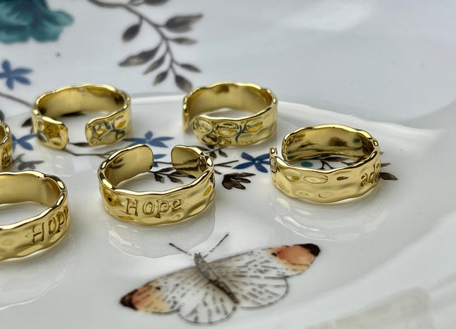 Cute Dainty Hope Ring, Gold Filled Indented Ring, Trendy Open Adjustable Circle Ring, Simple Engraved Ring #CR0042