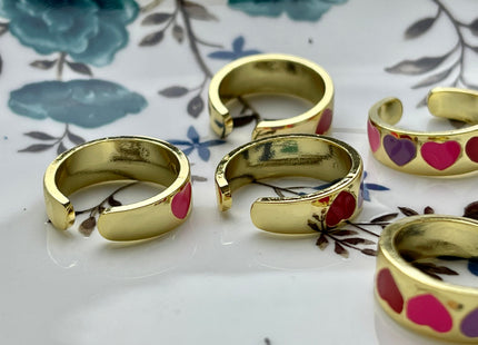 Cute Dainty Heart Ring, Gold Filled Pink Purple Red Enamel Colored Ring, Trendy Open Adjustable Circle Ring, Simple Heart Ring #CR0043