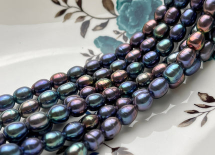 7x9 mm Large Hole Half Strand Peacock Rice Freshwater Pearl Beads Genuine Large hole Freshwater Rice Shape Hole Size 2.0mm #P2128