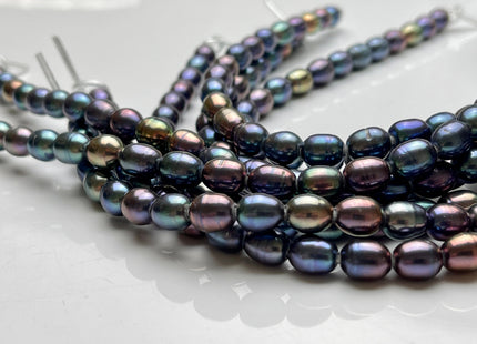 7x9 mm Large Hole Half Strand Peacock Rice Freshwater Pearl Beads Genuine Large hole Freshwater Rice Shape Hole Size 2.0mm #P2128