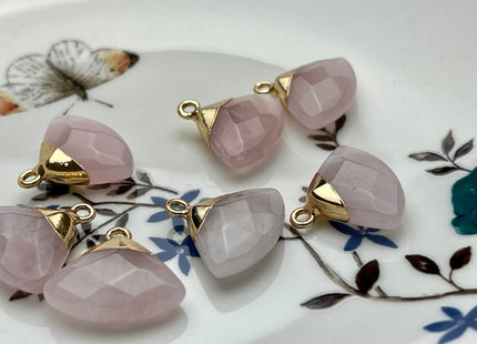 Gemstone Fan Charms for Necklace, Tiger Eye, Rose Quartz, Jade Gemstone Fan Pendant for Jewelry Making, 18x19 mm, Two Pieces #CR0046