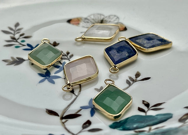 Gemstone Diamond Charms for Necklace, Lapis, Rose Quartz, Aventurine Gemstone Pendant for Jewelry Making, 15x26 mm, One Piece #CR0047