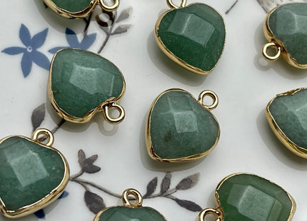 Gemstone Heart Shape Charms for Necklace, Tiger Eye, Aventurine, Jasper, Gemstone Pendant for Jewelry Making, 14x18 mm, Two Pieces #CR0050