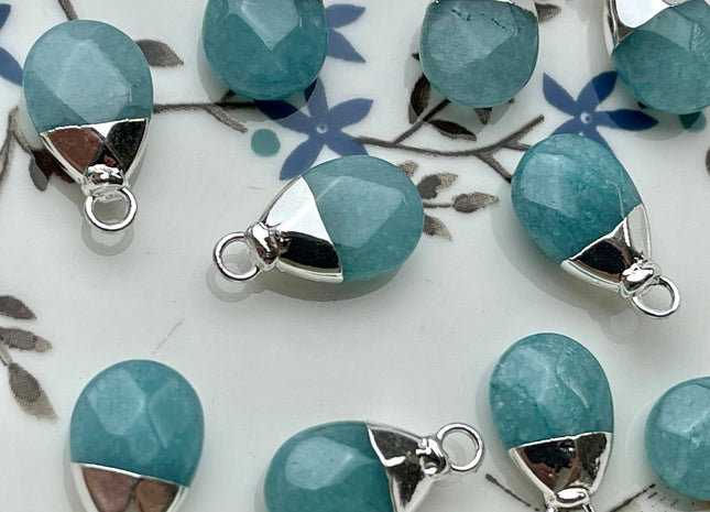 One Piece Briolette Teardrop Shape Charms Blue Gray White Colored Jade Ruby Zoisite Gemstone Pendant for Jewelry Making #CR0052