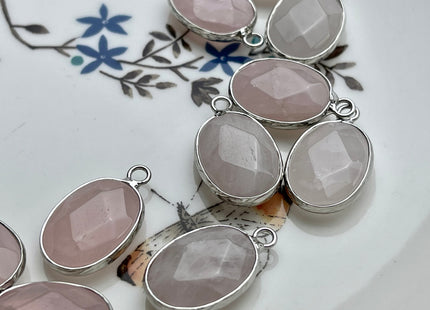Gemstone Oval Shape Charms for Necklace, Rose Quartz Gemstone Pendant for Jewelry Making, 14x23 mm, One Piece #CR0053