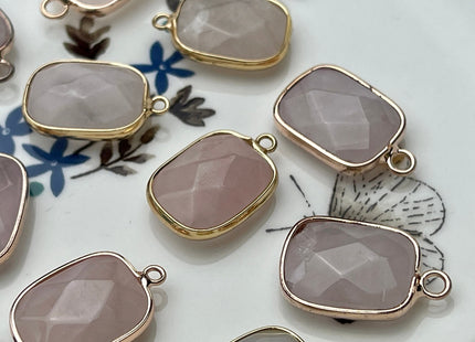 Gemstone Rounded Rectangular Shape Charms for Necklace, Rose Quartz Gemstone Pendant for Jewelry Making, 14x21 mm, One Piece #CR0054