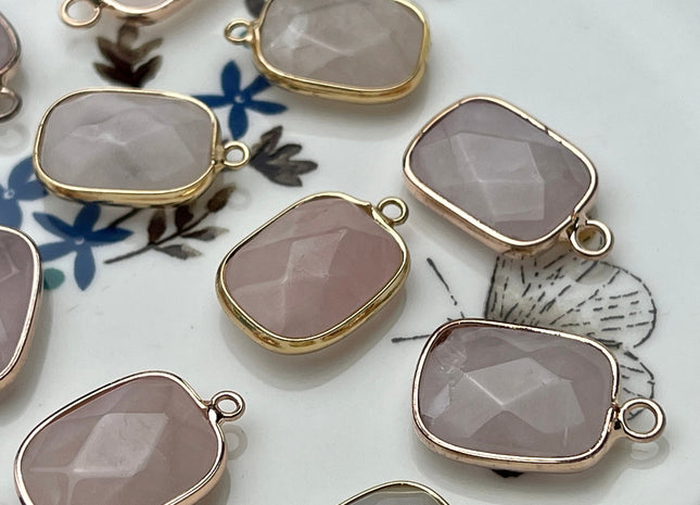 Gemstone Rounded Rectangular Shape Charms for Necklace, Rose Quartz Gemstone Pendant for Jewelry Making, 14x21 mm, One Piece #CR0054