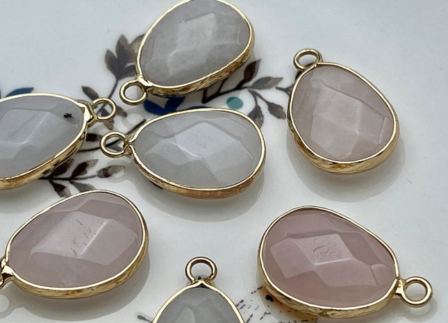 Gemstone Teardrop Oval Shape Charms for Necklace, Rose Quartz Gemstone Pendant for Jewelry Making, 14x23 mm, One Piece #CR0055