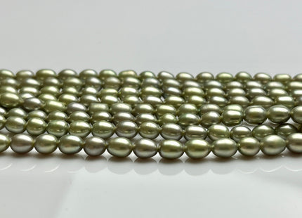 4.5x6 mm AAA Rice Oval Freshwater Pearl Beads Sage Green Color Genuine Smooth Freshwater Pearl Beads Green Color Oval Pearls #P2136