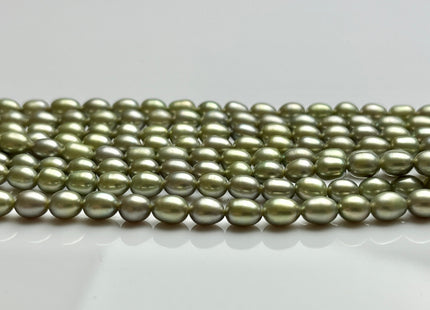 4.5x6 mm AAA Rice Oval Freshwater Pearl Beads Sage Green Color Genuine Smooth Freshwater Pearl Beads Green Color Oval Pearls #P2136