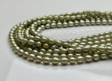 4.5x6 mm AAA Rice Oval Freshwater Pearl Beads Sage Green Color Genuine Smooth Freshwater Pearl Beads Green Color Oval Pearls #P2136