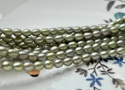 4.5x6 mm AAA Rice Oval Freshwater Pearl Beads Sage Green Color Genuine Smooth Freshwater Pearl Beads Green Color Oval Pearls #P2136