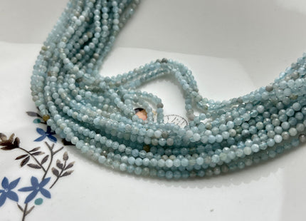 2-2.5 mm Faceted Round Tiny Mixed Multi Blue Aquamarine Gemstone Beads Genuine Natural Aquamarine Loose Beads 13 Inches Strand #4111