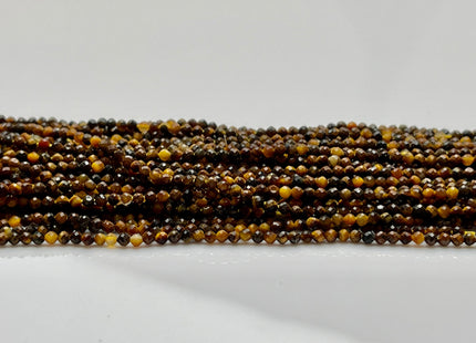 2 mm Faceted Round Tiny Brown and Yellow Tiger Eye Gemstone Beads Genuine Natural Tiger Eye Loose Beads 13 Inches Strand #4114