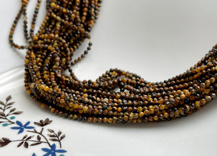 2 mm Faceted Round Tiny Brown and Yellow Tiger Eye Gemstone Beads Genuine Natural Tiger Eye Loose Beads 13 Inches Strand #4114